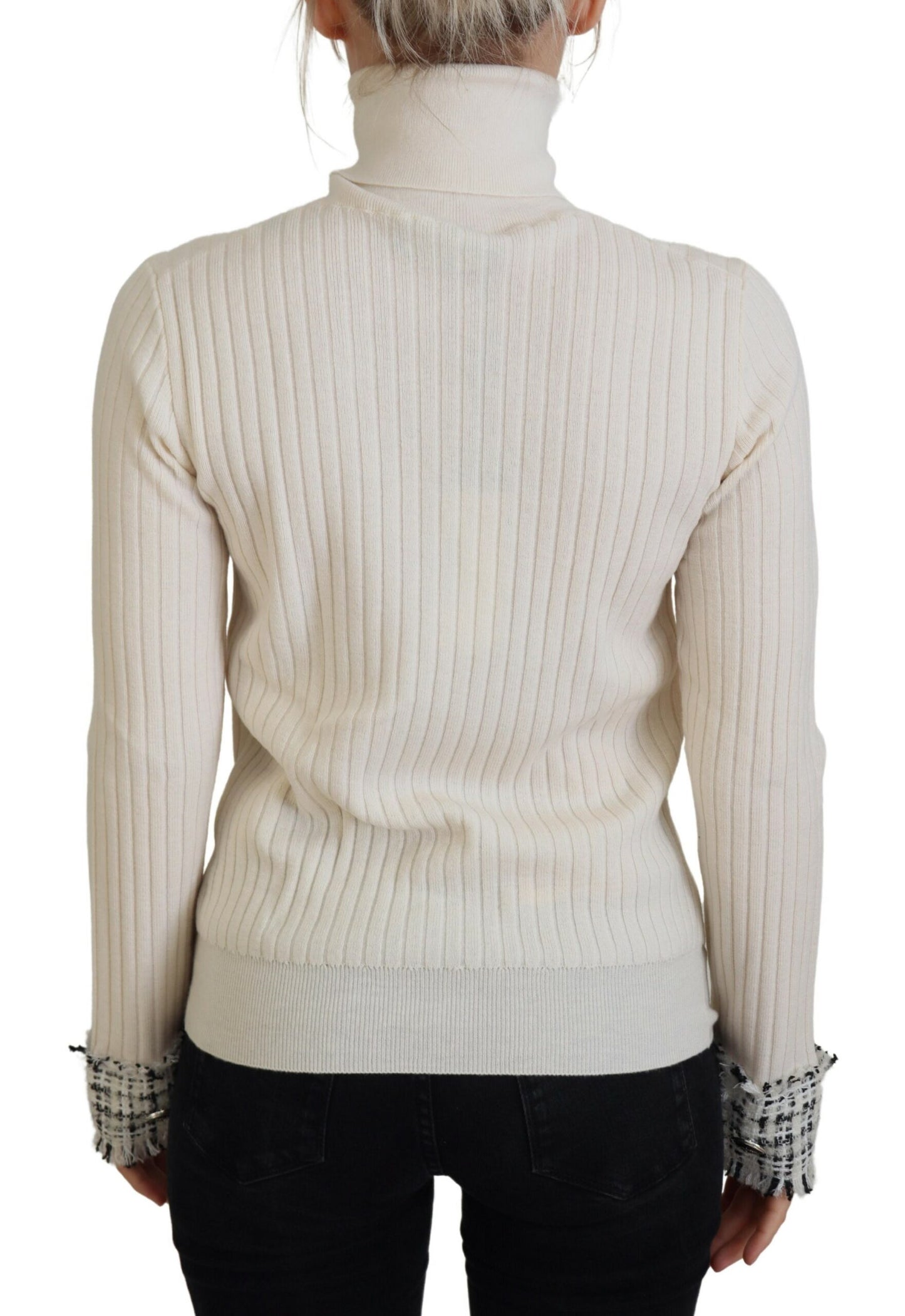Dolce &amp; Gabbana – Elfenbeinfarbener Rollkragenpullover mit Distressed-Manschetten