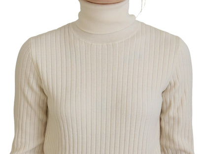Dolce &amp; Gabbana – Elfenbeinfarbener Rollkragenpullover mit Distressed-Manschetten