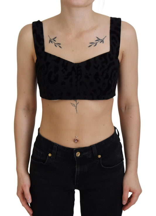 Dolce &amp; Gabbana – Schwarzes, kurzes Bustier-Korsett-BH-Oberteil mit Leopardenmuster
