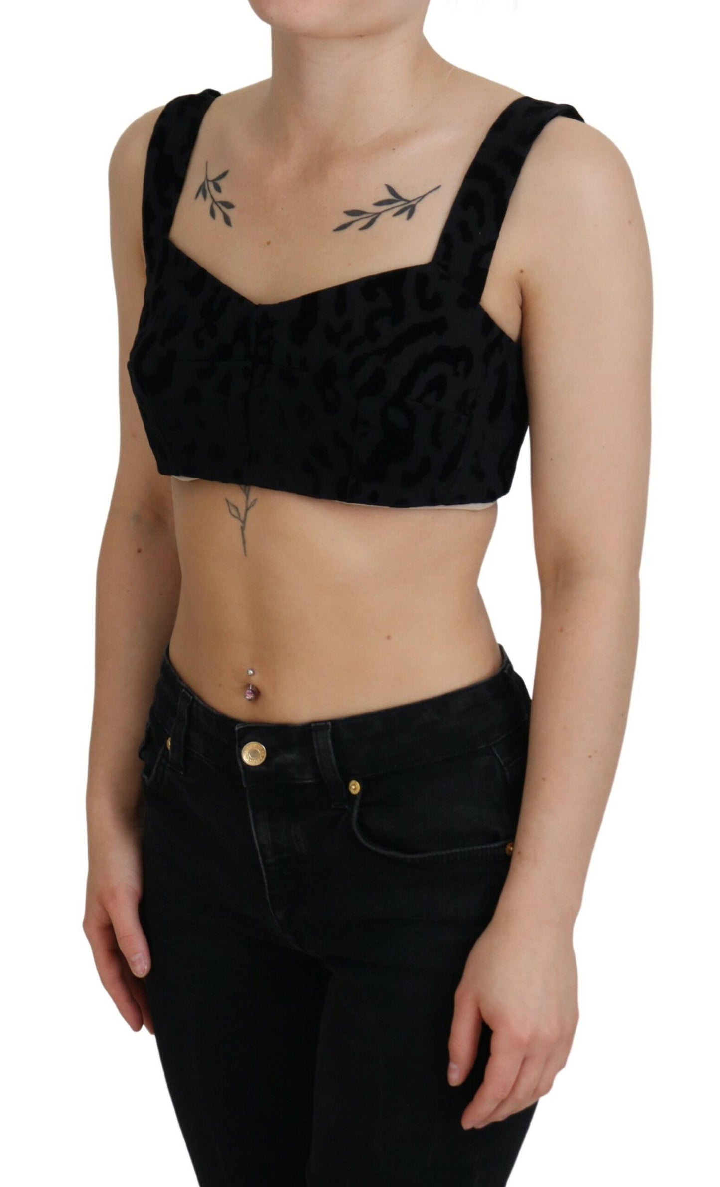 Dolce &amp; Gabbana – Schwarzes, kurzes Bustier-Korsett-BH-Oberteil mit Leopardenmuster