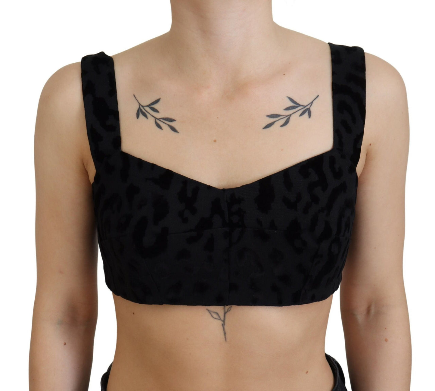 Dolce &amp; Gabbana – Schwarzes, kurzes Bustier-Korsett-BH-Oberteil mit Leopardenmuster