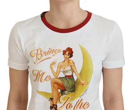 Dolce &amp; Gabbana White Printed Short Sleeves Pullover Top