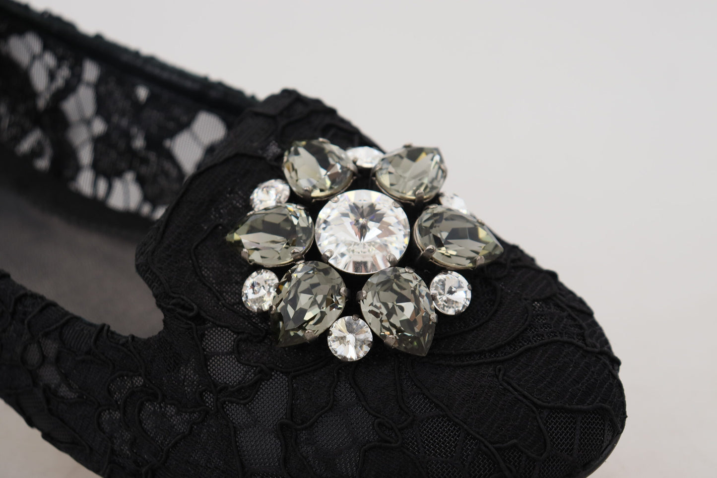 Dolce &amp; Gabbana – Schwarze Taormina-Ballerinas mit Spitzen und Kristallen