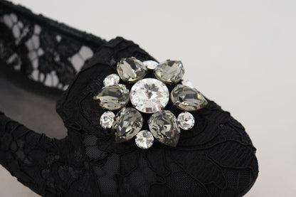 Dolce &amp; Gabbana – Schwarze Taormina-Ballerinas mit Spitzen und Kristallen