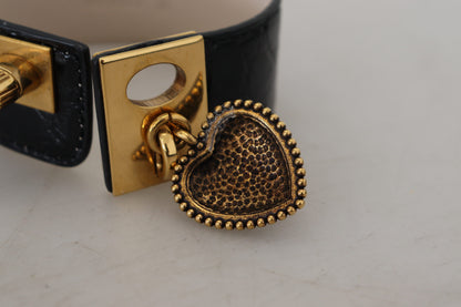 Dolce &amp; Gabbana Schwarzes Dauphine-Lederarmband mit DG-Herz-Schlüsselring