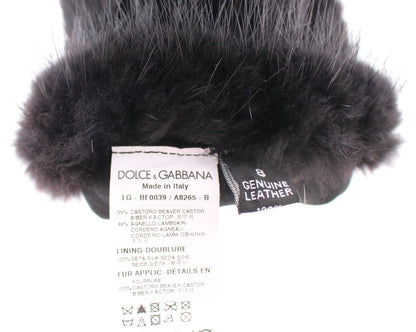 Dolce &amp; Gabbana Schwarze Ellbogenhandschuhe aus Biberfell und Lammleder