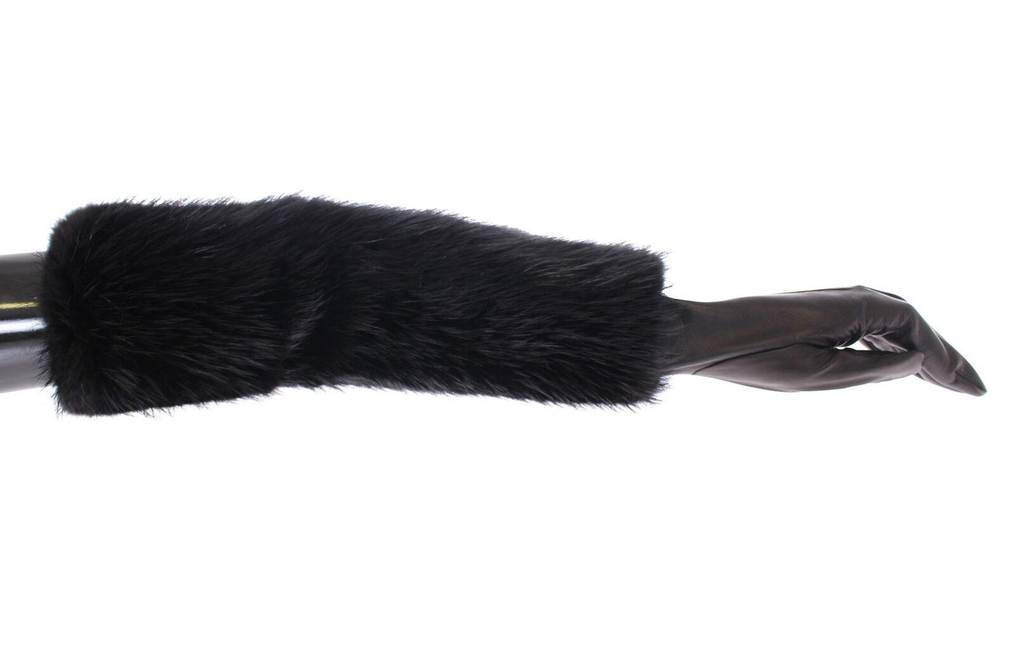 Dolce &amp; Gabbana Schwarze Ellbogenhandschuhe aus Biberfell und Lammleder