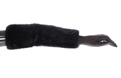 Dolce &amp; Gabbana Schwarze Ellbogenhandschuhe aus Biberfell und Lammleder