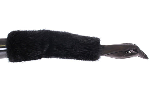 Dolce &amp; Gabbana Schwarze Ellbogenhandschuhe aus Biberfell und Lammleder