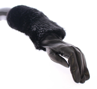 Dolce &amp; Gabbana Schwarze Ellbogenhandschuhe aus Biberfell und Lammleder
