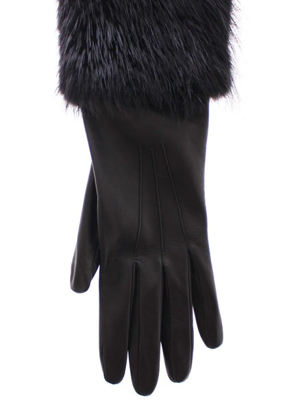 Dolce &amp; Gabbana Schwarze Ellbogenhandschuhe aus Biberfell und Lammleder
