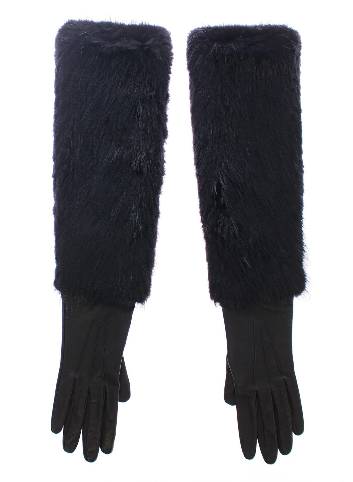 Dolce &amp; Gabbana Schwarze Ellbogenhandschuhe aus Biberfell und Lammleder