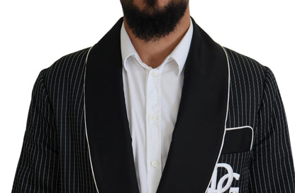 Dolce &amp; Gabbana Schwarze Robe Gestreifte DG Patch Jacke Herren Blazer
