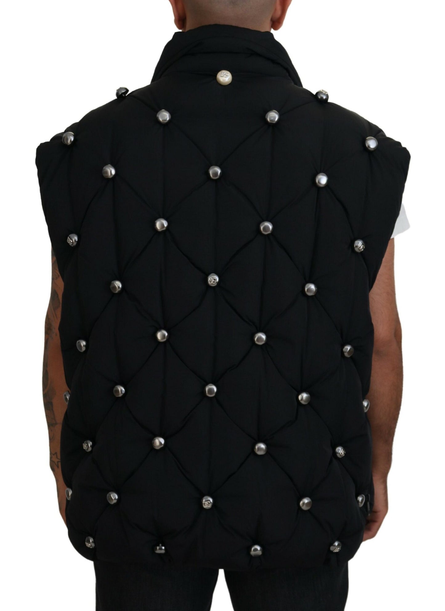 Dolce &amp; Gabbana Black Sleeveless DG Metal Embellishment Jacket