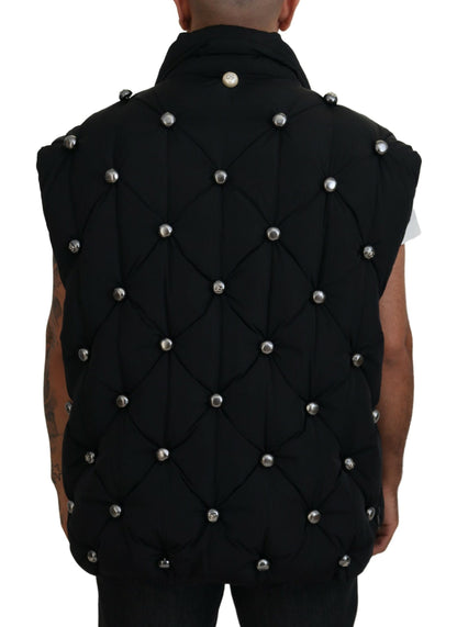 Dolce &amp; Gabbana Black Sleeveless DG Metal Embellishment Jacket