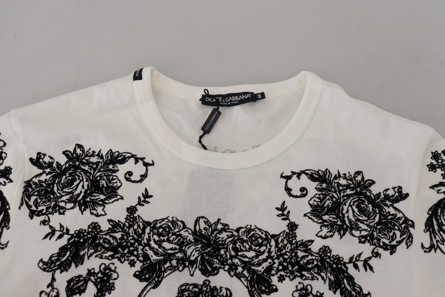 Dolce &amp; Gabbana – Weißes T-Shirt mit Rundhalsausschnitt und Blumenmuster in Kronenform für Herren