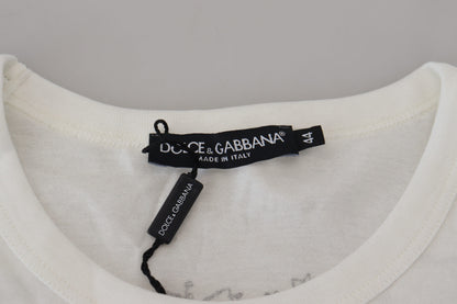 Dolce &amp; Gabbana – Weißes T-Shirt mit Rundhalsausschnitt und Blumenmuster in Kronenform für Herren
