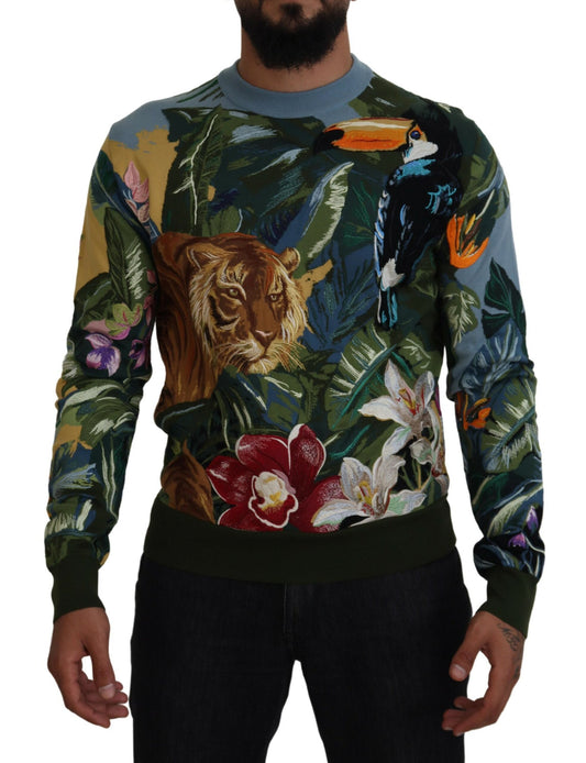 Dolce &amp; Gabbana Mehrfarbiger Pullover aus Dschungelwolle mit Logo