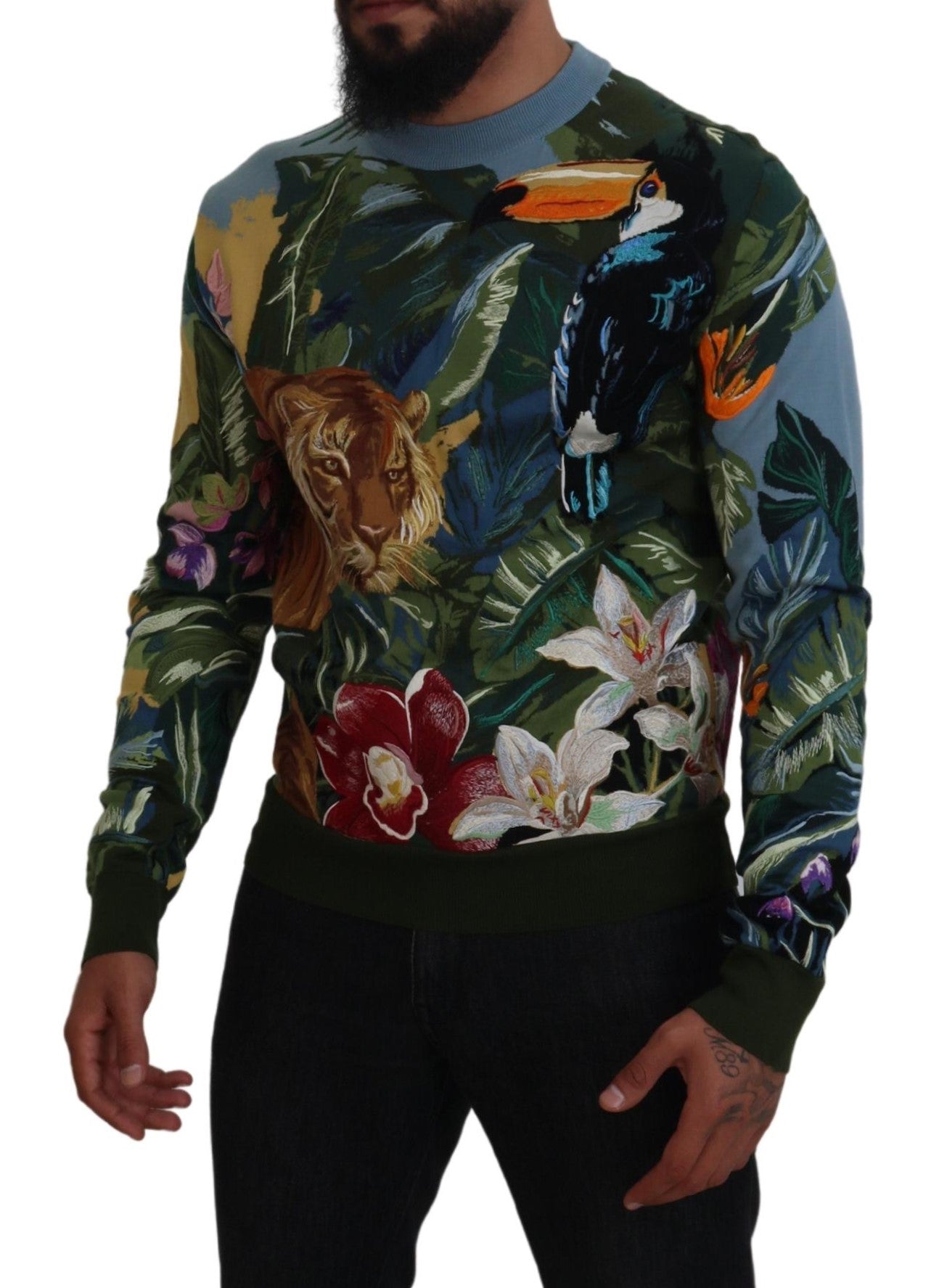 Dolce &amp; Gabbana Mehrfarbiger Pullover aus Dschungelwolle mit Logo