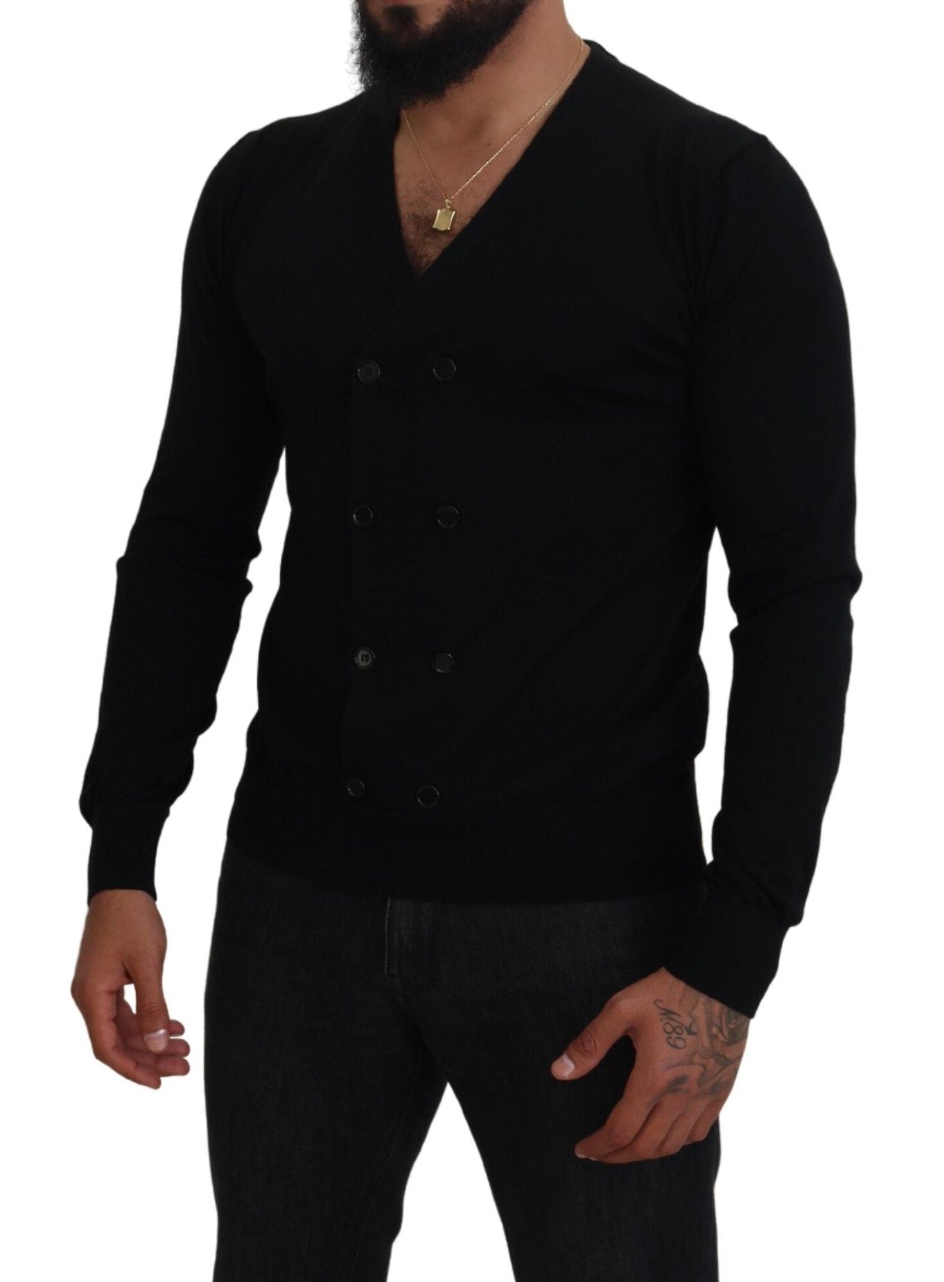 Dolce &amp; Gabbana – Schwarzer Cardigan aus Kaschmir mit Knopfleiste