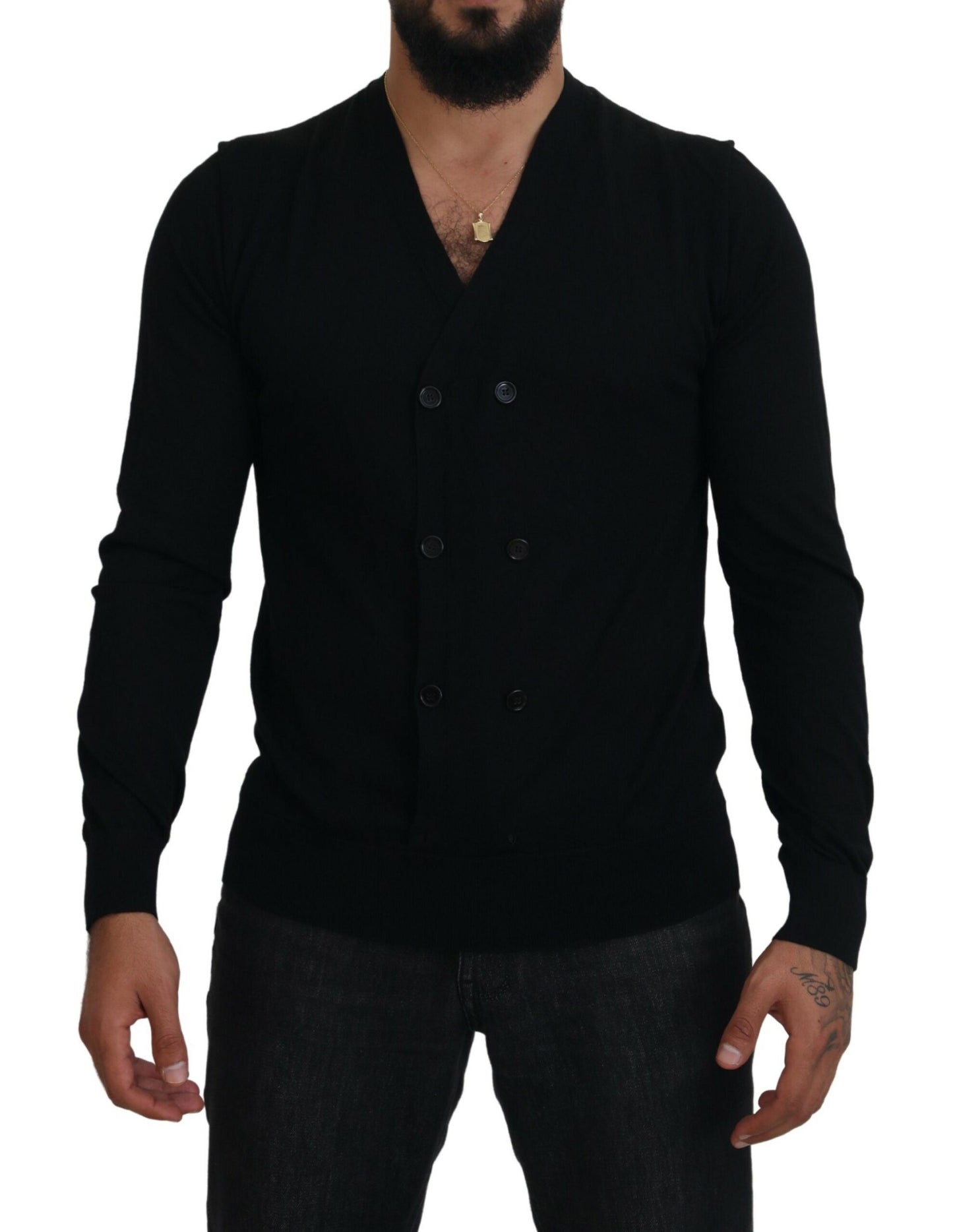 Dolce &amp; Gabbana – Schwarzer Cardigan aus Kaschmir mit Knopfleiste