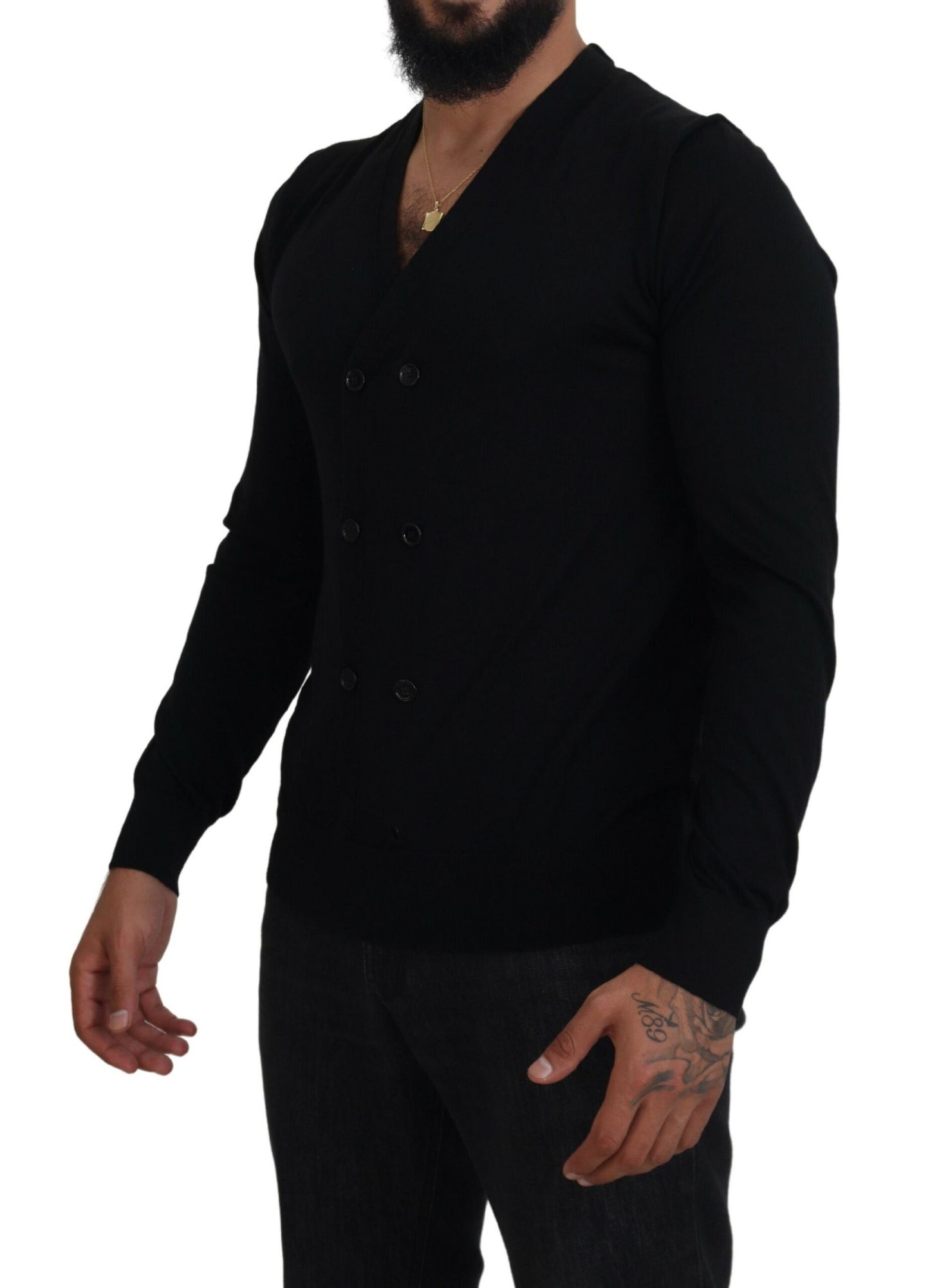Dolce &amp; Gabbana – Schwarzer Cardigan aus Kaschmir mit Knopfleiste