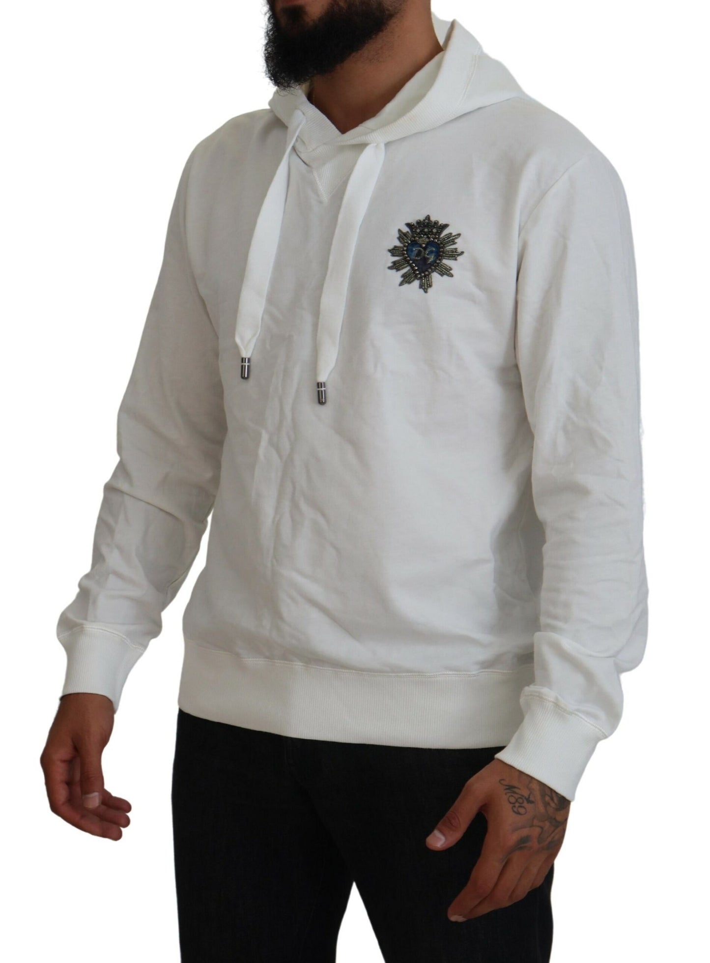Dolce &amp; Gabbana Weißes Baumwoll-Kapuzensweatshirt mit Logo