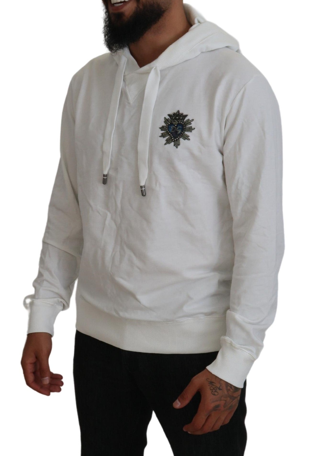 Dolce &amp; Gabbana Weißes Baumwoll-Kapuzensweatshirt mit Logo