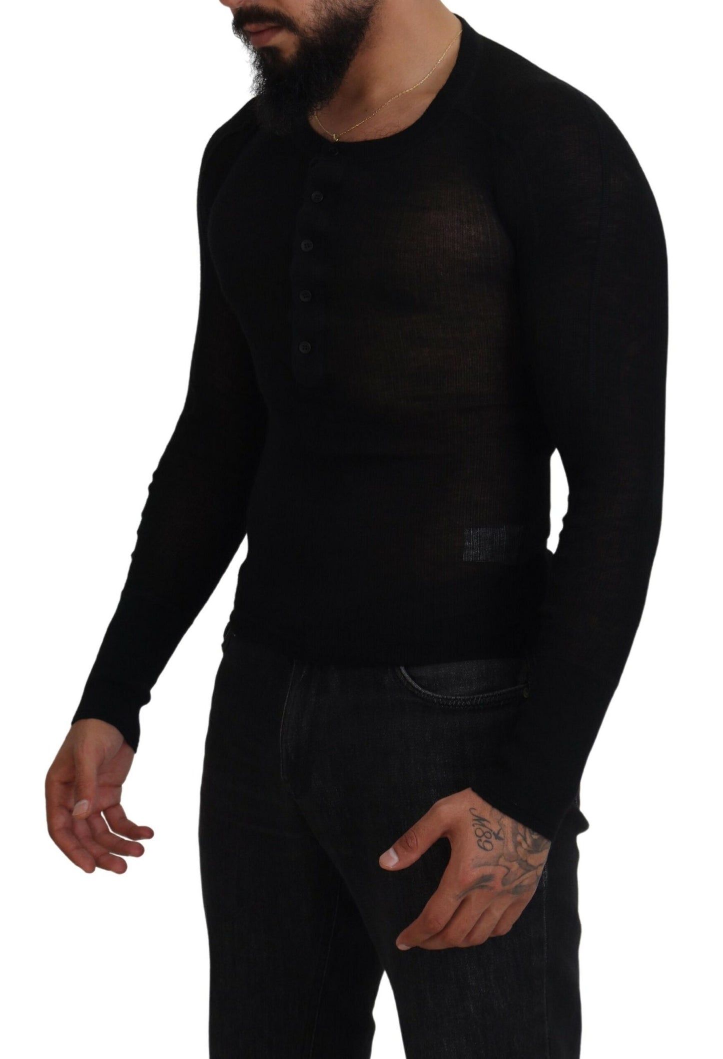 Dolce &amp; Gabbana – Schwarzer Kaschmirpullover mit Knöpfen