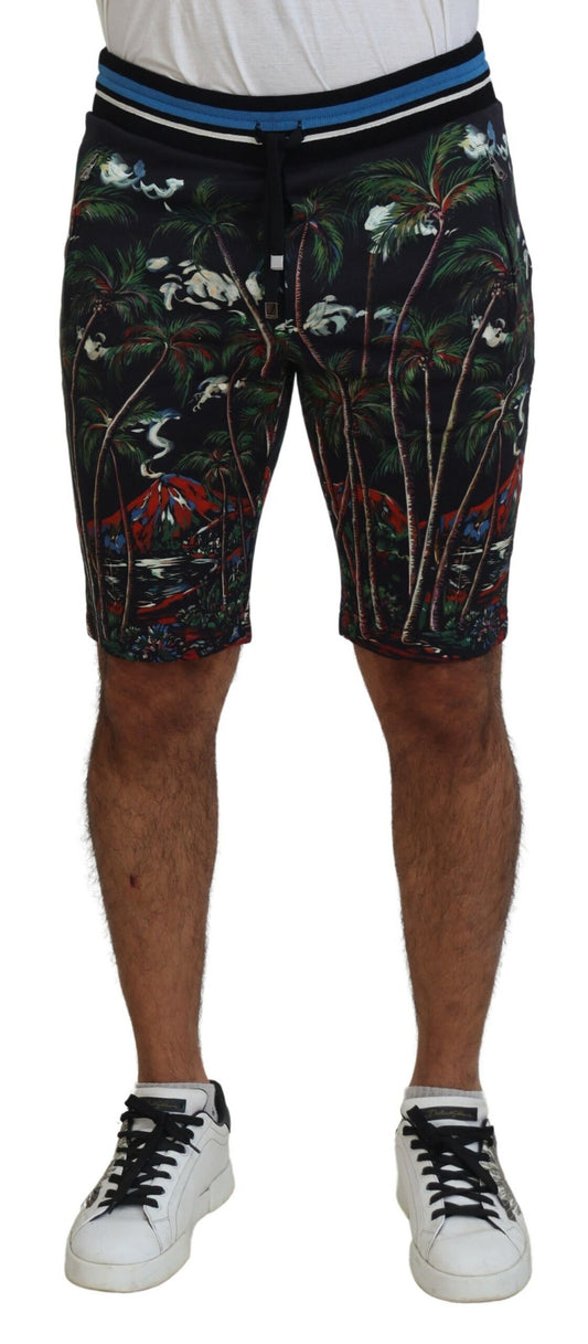 Dolce &amp; Gabbana – Schwarze Freizeitshorts aus Baumwolle mit Vulkan-Print