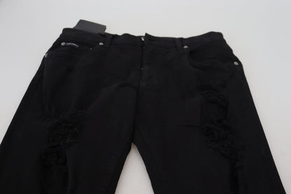 Dolce &amp; Gabbana – Schwarze Slim Fit-Jeans aus zerfetztem Baumwolldenim