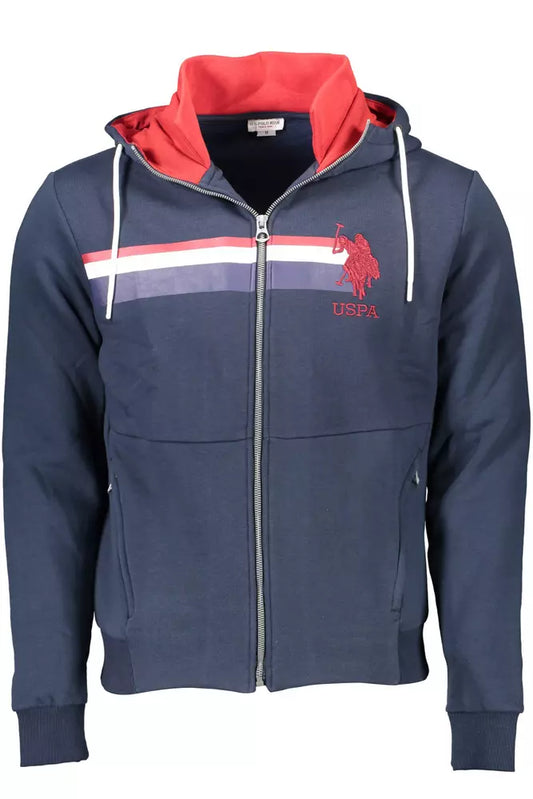 U.S. POLO ASSN. Schickes blaues Sweatshirt mit Kapuze und Reißverschluss – gesticktes Detail