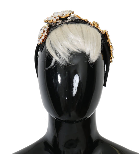 Dolce &amp; Gabbana Schwarz Kristall Weiß Haar Parrucchiera Stirnband Diadem