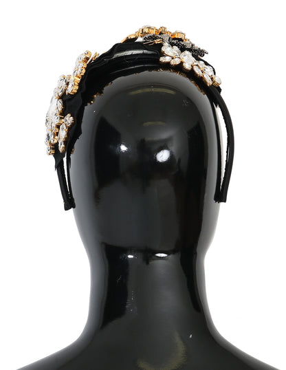 Dolce &amp; Gabbana Schwarz Kristall Weiß Haar Parrucchiera Stirnband Diadem