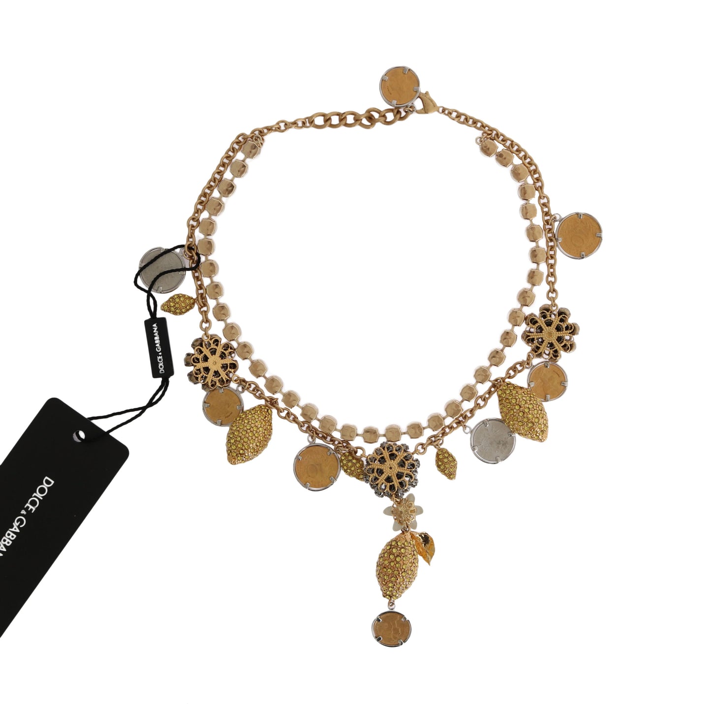 Dolce &amp; Gabbana – Statement-Halskette mit Ananas-Logo aus goldenem Messing und Kristallen