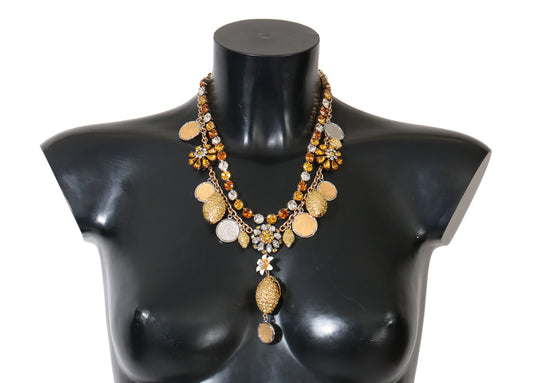 Dolce &amp; Gabbana – Statement-Halskette mit Ananas-Logo aus goldenem Messing und Kristallen