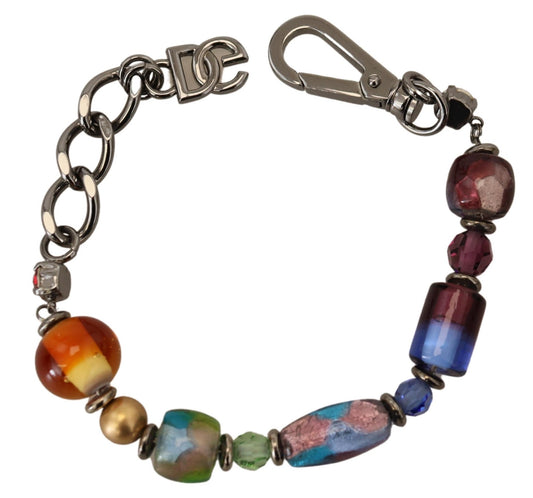 Dolce &amp; Gabbana – Mehrfarbiges Armband mit silberner Kette und Messingperlen und Karabinerverschluss