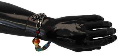 Dolce &amp; Gabbana – Mehrfarbiges Armband mit silberner Kette und Messingperlen und Karabinerverschluss