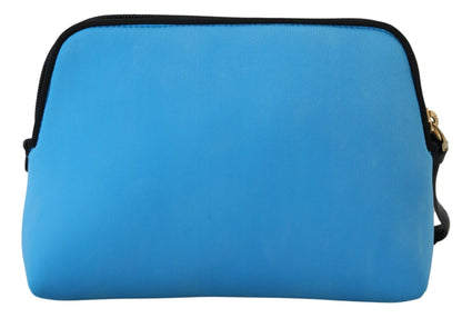 Dolce &amp; Gabbana Blue Logo Print Hand Pouch Leopard Print Toiletry Bag