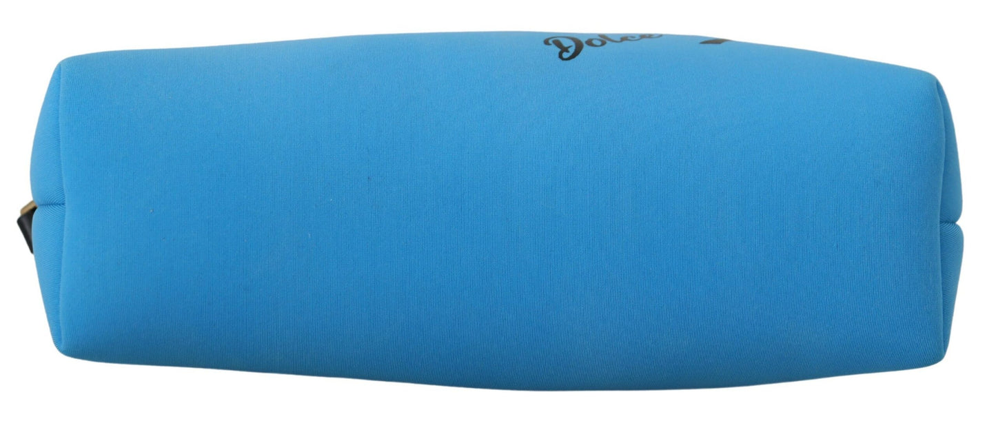 Dolce &amp; Gabbana Blue Logo Print Hand Pouch Leopard Print Toiletry Bag