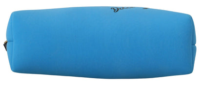 Dolce &amp; Gabbana Blue Logo Print Hand Pouch Leopard Print Toiletry Bag