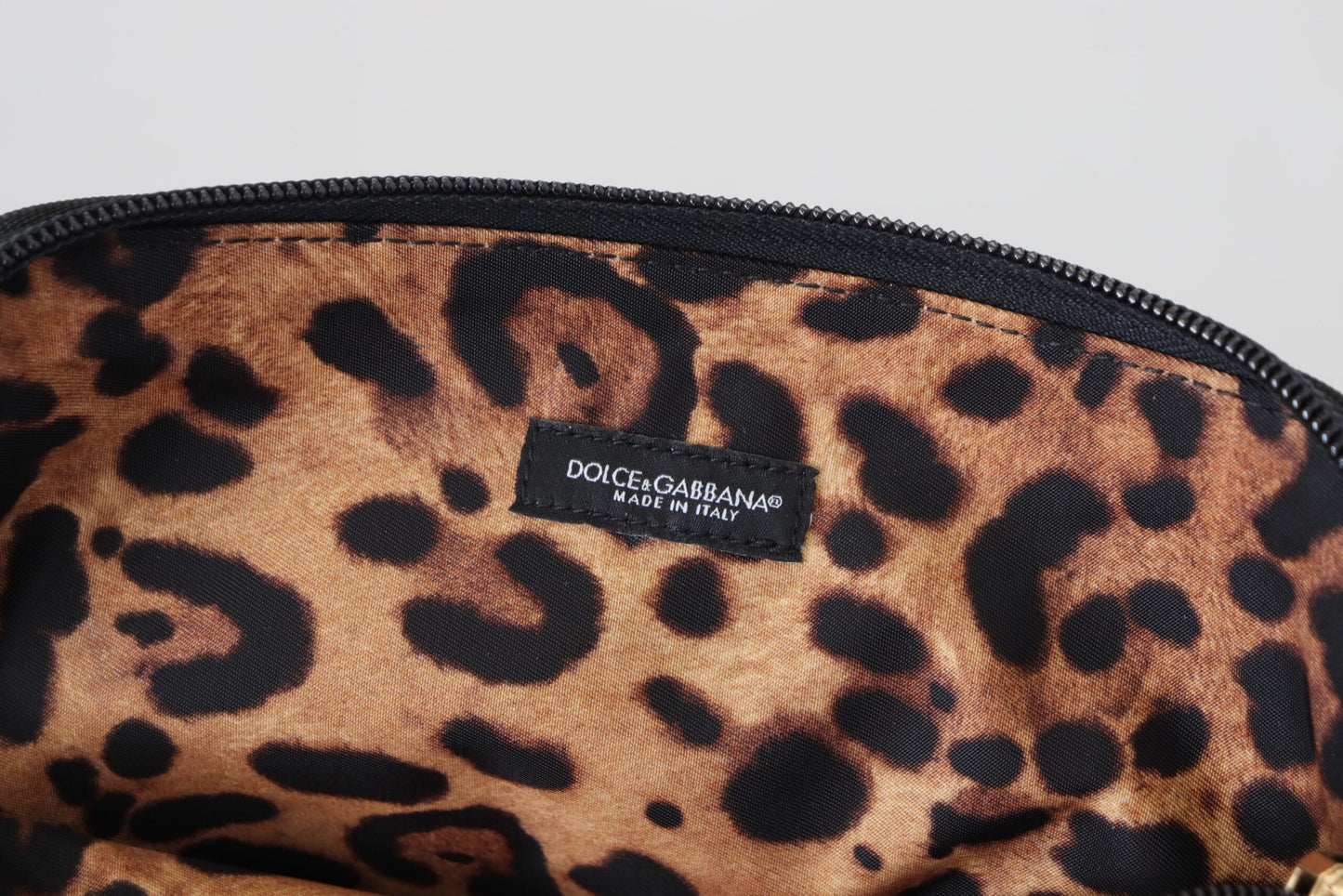 Dolce &amp; Gabbana Blue Logo Print Hand Pouch Leopard Print Toiletry Bag