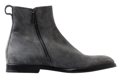Dolce &amp; Gabbana Grau Leder Herren Stiefeletten Schuhe