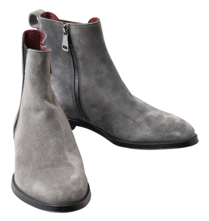 Dolce &amp; Gabbana Grau Leder Herren Stiefeletten Schuhe