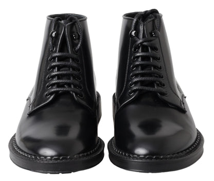 Dolce &amp; Gabbana Herren Kurze Stiefel aus schwarzem Leder mit Schnürung