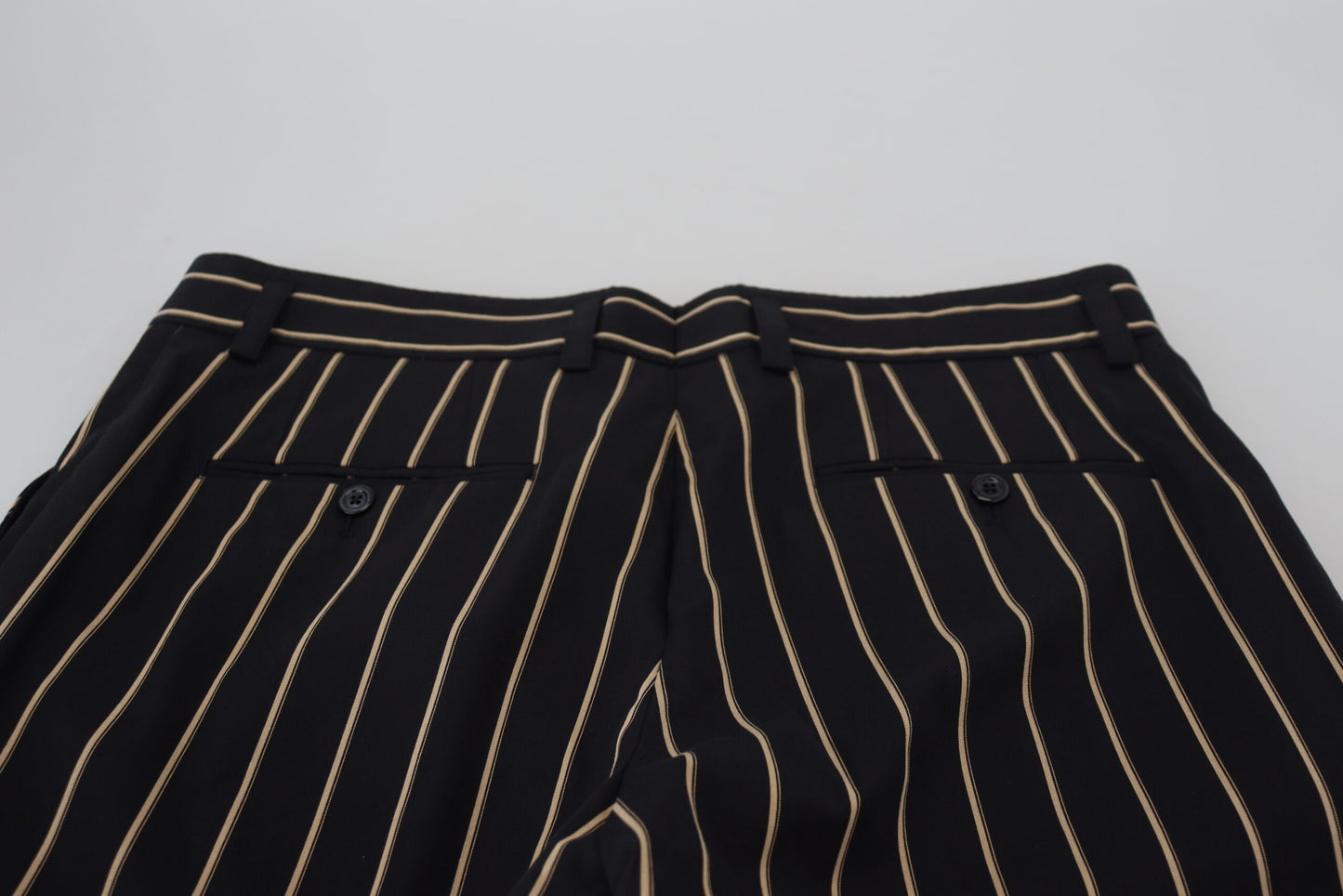 Dolce &amp; Gabbana Schwarz-Beige gestreifte Baumwoll-Stretchhose