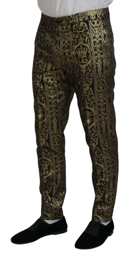 Dolce &amp; Gabbana – Schwarze, goldene Jacquard-Anzughose