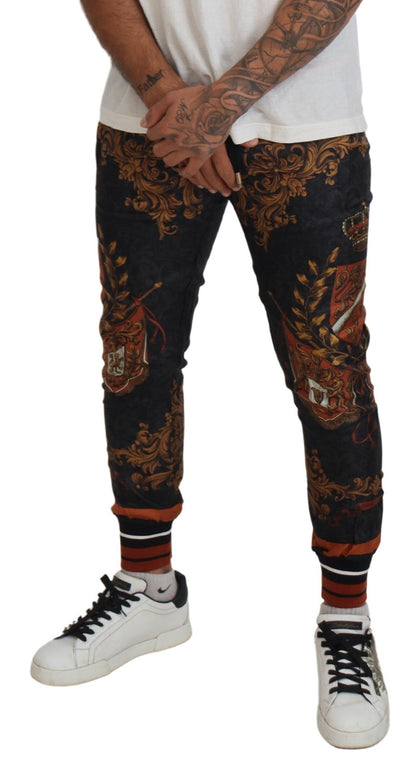 Dolce &amp; Gabbana Graue Seidenhose mit Barockkrone, Sporthose