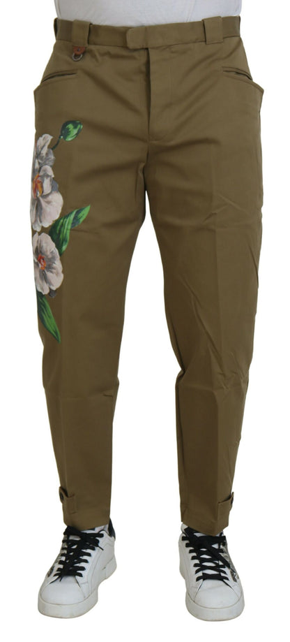 Dolce &amp; Gabbana Beige Cotton Stretch Floral Chinos Pants