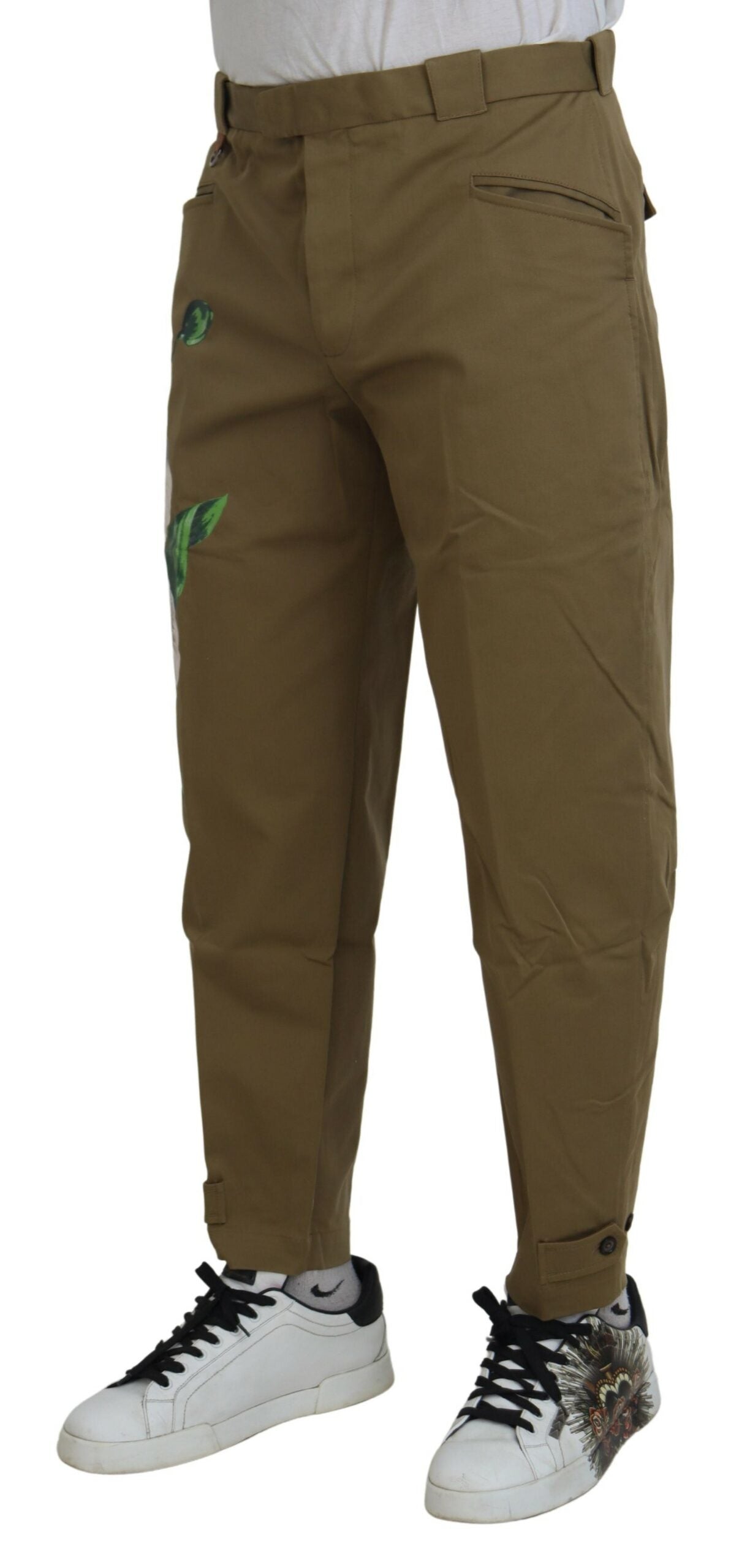 Dolce &amp; Gabbana Beige Cotton Stretch Floral Chinos Pants